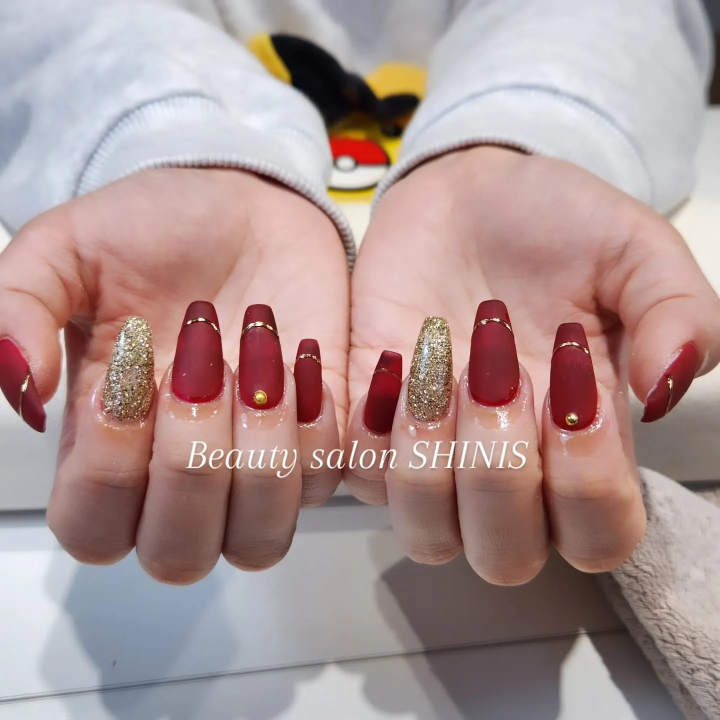 #マットネイル#ミラーネイル#赤ネイル#うるま市石川ネイルサ...